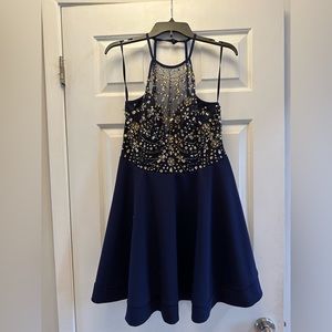 B Darlin Navy and Gold Formal Dress